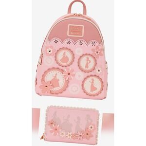 NWT Loungefly Disney Princesses Silhouettes Floral Lace Mini Backpack‎ & WALLET!